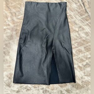 High Waisted Black Faux Leather Skirt with Front Slit